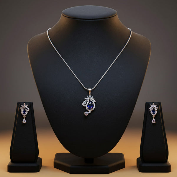 Mawla Silver Tone Blue Sapphire & Zircon Locket Set