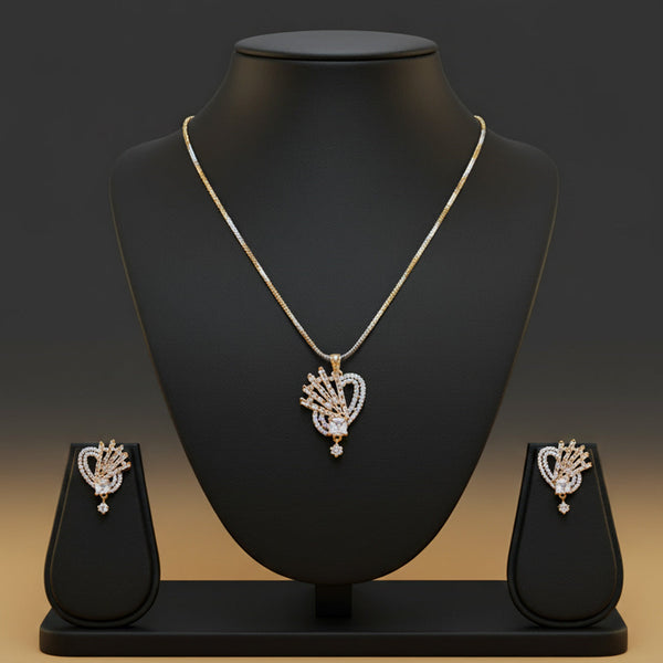 Mawla Gold Tone Unique Heart Wing Zircon Pendant & Earring Set