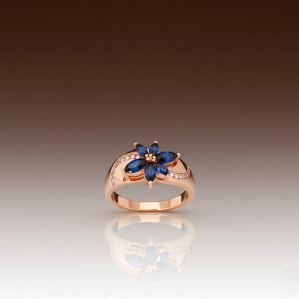 Rose Gold Navy Blue Marquise Floral Ring