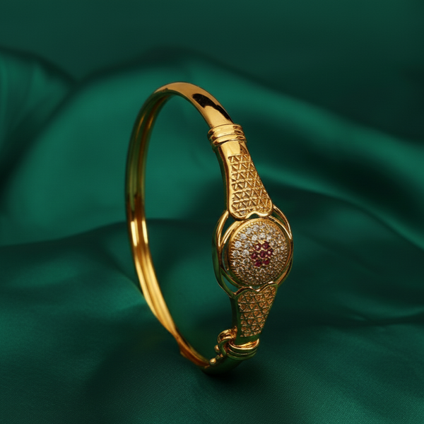 Gold plated Round Kara with Ruby & Zircon