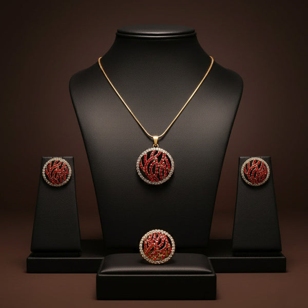 Circular Ruby-Red & Zircon Statement Set