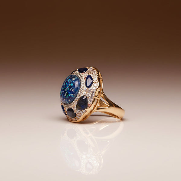 Gold Plated Royal Blue Galaxy Stone Ring