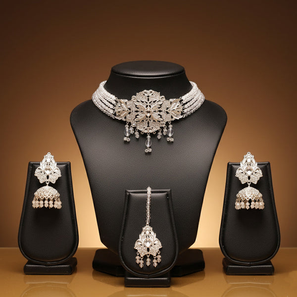 Crystal Silver/White AD Stone Choker Set