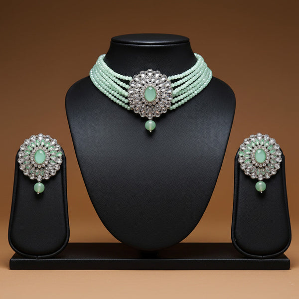 Mint Green Pearl Necklace Set with Zircon