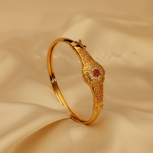 Gold plated floral Kara with Ruby & Zircon