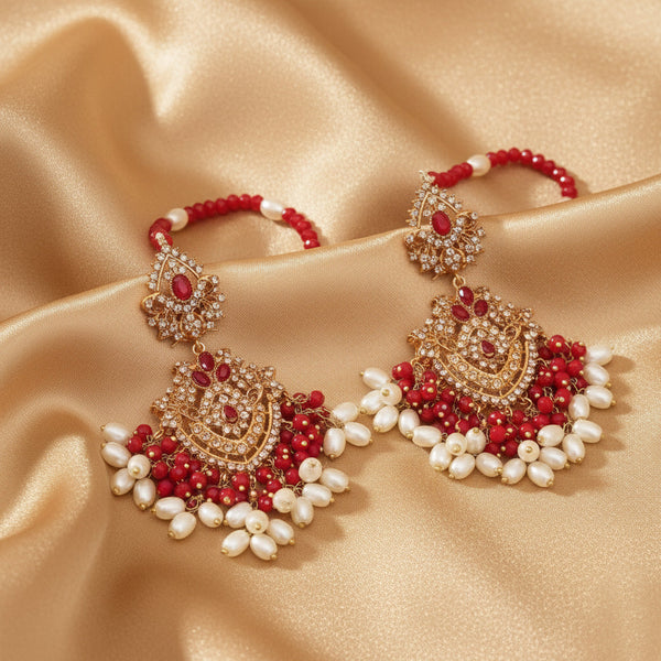 Red & Gold Earrings with Pearls