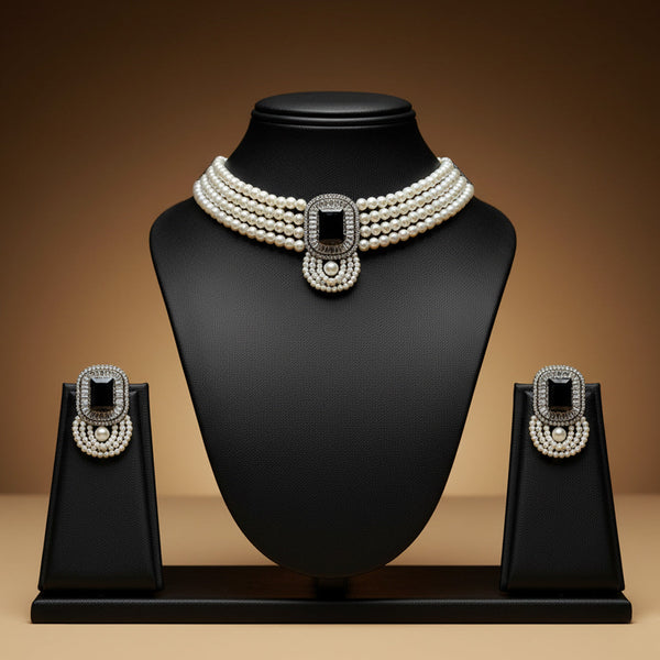 Multi-Layer Pearl Necklace with AD/Zircon