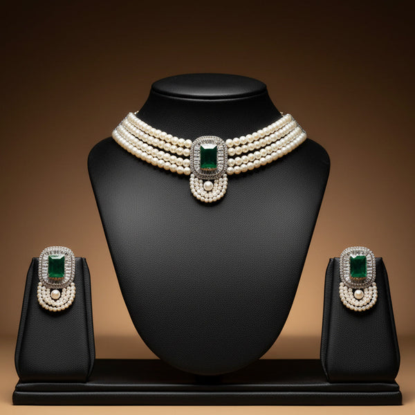 Multi-Layer Pearl Necklace with AD/Zircon