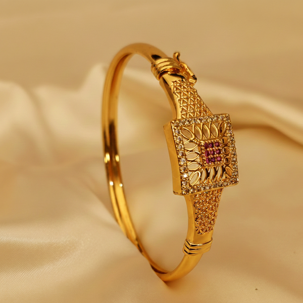 Gold plated Square Kara with Ruby & Zircon