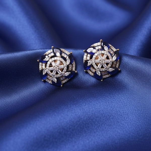 Kundan Style Blue and White Flower Studs