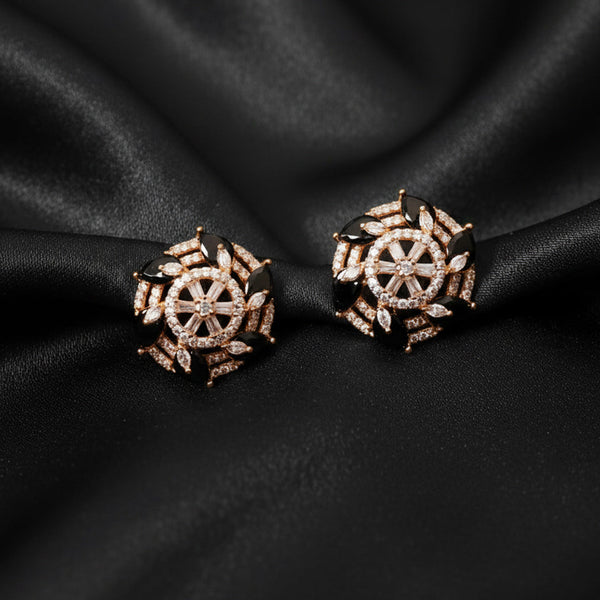 Kundan Style Black and White Flower Studs