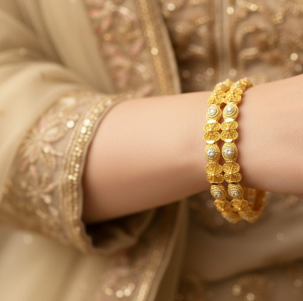 Matte Gold plated Floral Bangles