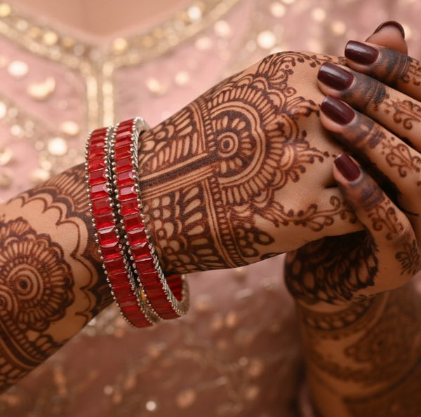 Ruby Red Silver Bangles