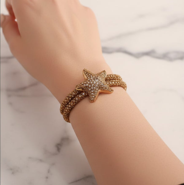 Gold Starfish Crystal Wrap Bracelet