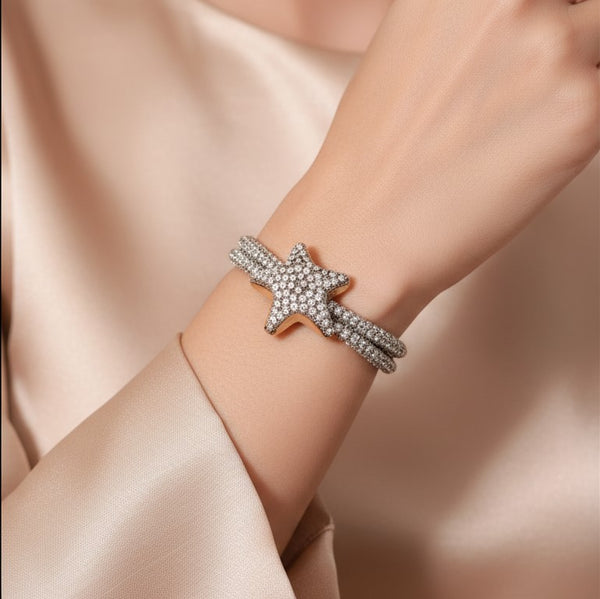 Silver Starfish Crystal Pavé Wrap Bracelet