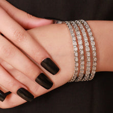 Silver Zircon Square-Cut Stackable Bangles