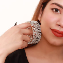 Silver Filigree Kada Bangles with Zircon Accents