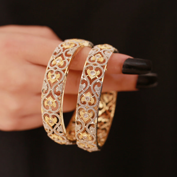 Two-Tone Gold & Silver Heart Filigree Kada Bangles